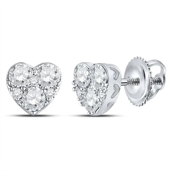Earrings 14k White Gold Round Diamond Heart Earrings 12 Cttw gndatlanta