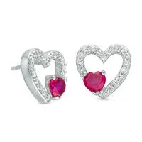 Earrings 50mm LabCreated Ruby and White Sapphire Heart Stud Earrings in Sterling Silver Goldia Earrings 50mm LabCreated Ruby and White Sapphire Heart Stud Earrings in Sterling Silver Goldia
