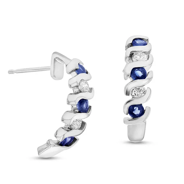 Earrings Blue Sapphire and 025 CT TW Diamond Curved Drop Earrings in 14K White Gold Goldia Earrings Blue Sapphire and 025 CT TW Diamond Curved Drop Earrings in 14K White Gold Goldia