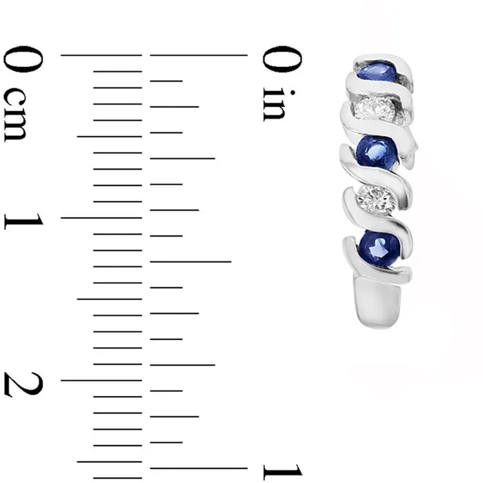 Earrings Blue Sapphire and 025 CT TW Diamond Curved Drop Earrings in 14K White Gold Goldia Earrings Blue Sapphire and 025 CT TW Diamond Curved Drop Earrings in 14K White Gold Goldia