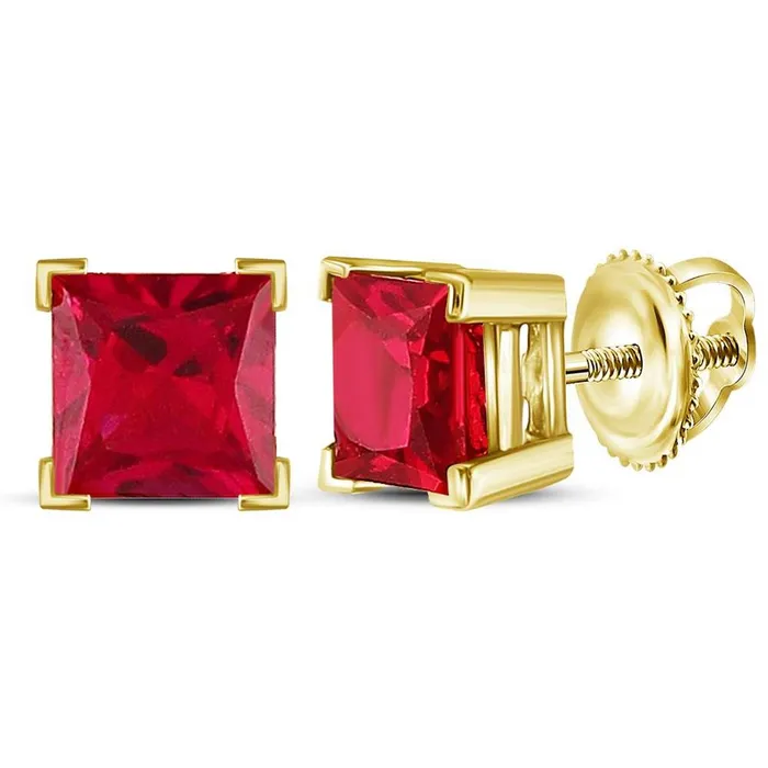 Earrings gndatlanta 10k Yellow Gold Princess Created Ruby Solitaire Earrings 2 Cttw Earrings gndatlanta 10k Yellow Gold Princess Created Ruby Solitaire Earrings 2 Cttw