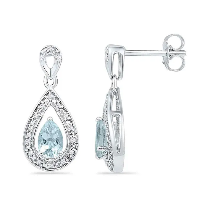 Earrings gndatlanta 14k White Gold Diamond Created Aquamarine Teardrop Dangle Earrings 58 Cttw Earrings gndatlanta 14k White Gold Diamond Created Aquamarine Teardrop Dangle Earrings 58 Cttw