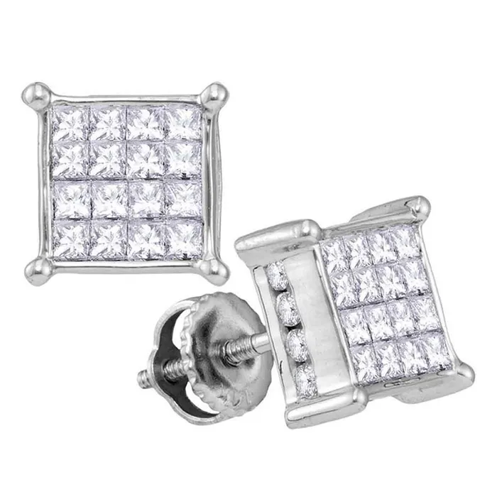 Earrings gndatlanta 14k White Gold Princess Diamond Square Cluster Earrings 112 Cttw Earrings gndatlanta 14k White Gold Princess Diamond Square Cluster Earrings 112 Cttw