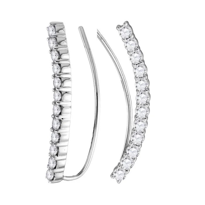 Earrings gndatlanta 14k White Gold Round Diamond Curved Bowed Climber Earrings 1 Cttw Earrings gndatlanta 14k White Gold Round Diamond Curved Bowed Climber Earrings 1 Cttw