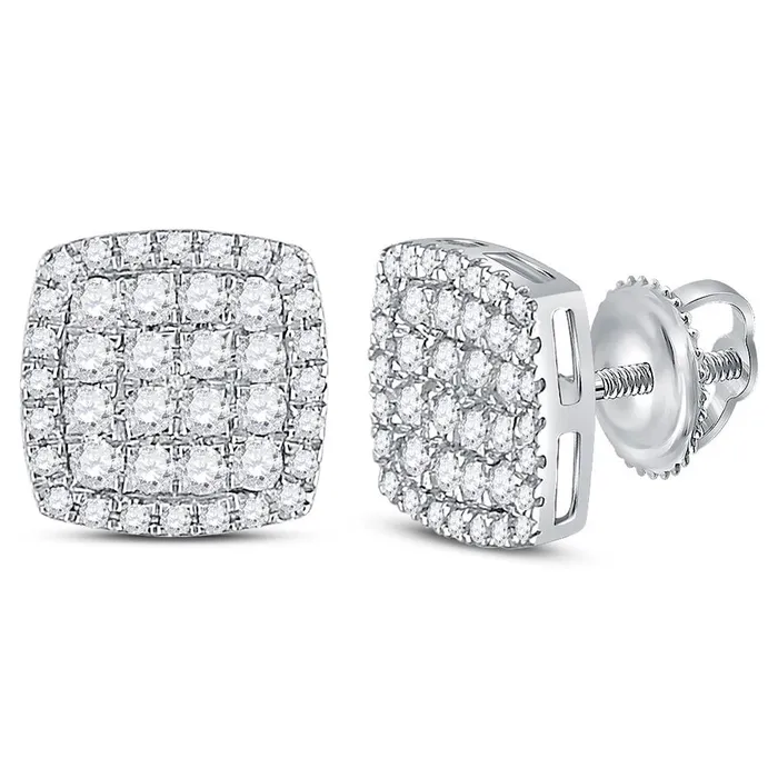 Earrings gndatlanta 14k White Gold Round Diamond Square Cluster Earrings 34 Cttw Earrings gndatlanta 14k White Gold Round Diamond Square Cluster Earrings 34 Cttw