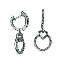 Earrings Goldia 013 CT TW Diamond Heart Hoop Earrings in Sterling Silver