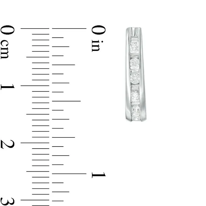 Earrings Goldia 05 CT TW Baguette and Round Diamond JHoop Earrings in 14K White Gold Earrings Goldia 05 CT TW Baguette and Round Diamond JHoop Earrings in 14K White Gold
