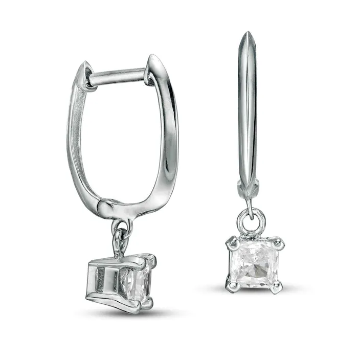 Earrings Goldia 05 CT TW Certified PrincessCut Diamond Solitaire Drop Hoop Earrings in 14K White Gold IVS2 Earrings Goldia 05 CT TW Certified PrincessCut Diamond Solitaire Drop Hoop Earrings in 14K White Gold IVS2
