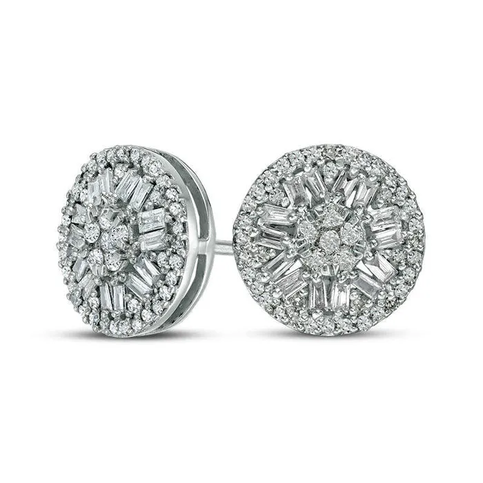 Earrings Goldia 05 CT TW Composite Baguette and Round Diamond Frame Stud Earrings in 10K White Gold Earrings Goldia 05 CT TW Composite Baguette and Round Diamond Frame Stud Earrings in 10K White Gold