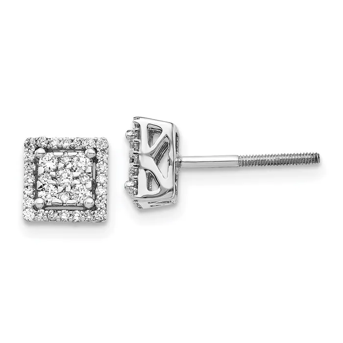 Earrings Goldia 14k White Gold Real Diamond Square Screw Back Post Earrings