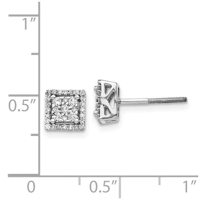 Earrings Goldia 14k White Gold Real Diamond Square Screw Back Post Earrings