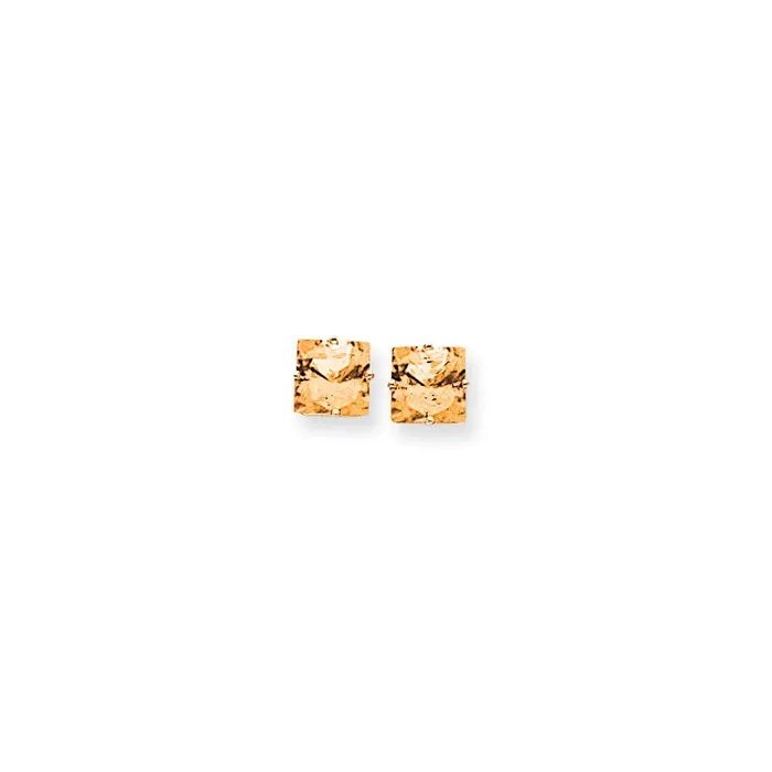 Earrings Goldia 14k Yellow Gold 8mm Princess Cut Citrine Earrings