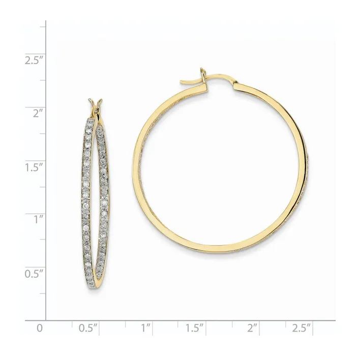 Earrings Goldia 14k Yellow Gold AA Quality Completed Real Diamond InOut Hoop Earrings