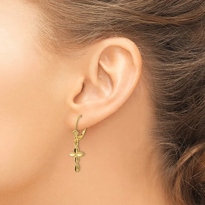 Earrings Goldia 14k Yellow Gold DC Cross Leverback Earrings