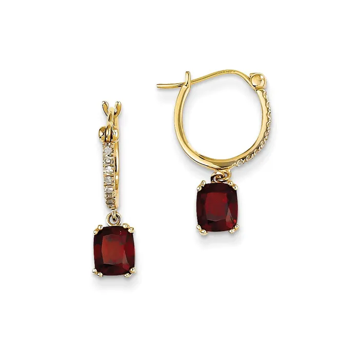 Earrings Goldia 14k Yellow Gold Real Diamond and Garnet Dangle Hoop Earrings Earrings Goldia 14k Yellow Gold Real Diamond and Garnet Dangle Hoop Earrings