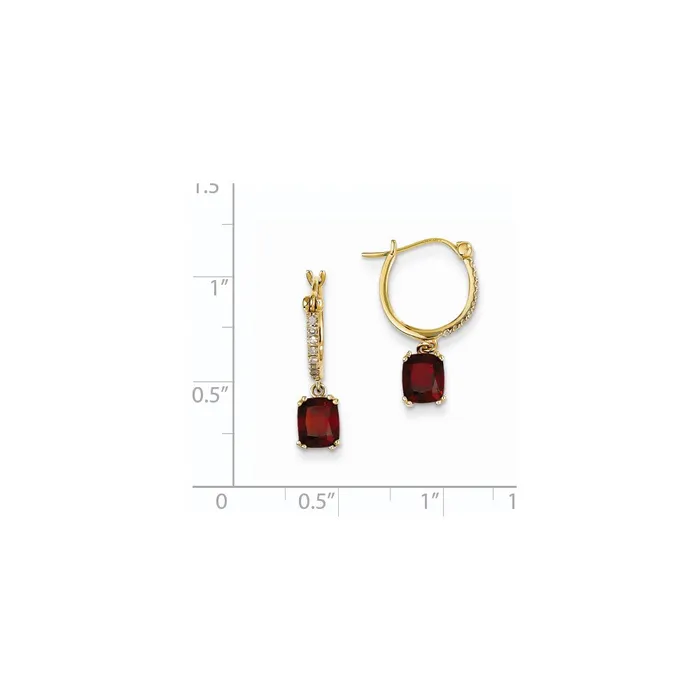 Earrings Goldia 14k Yellow Gold Real Diamond and Garnet Dangle Hoop Earrings