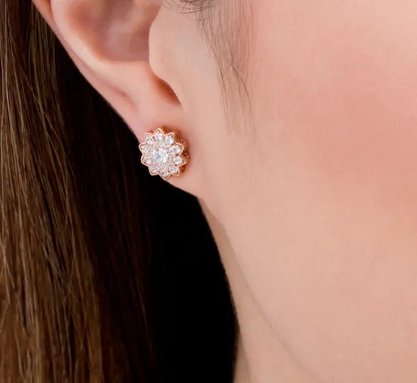 Earrings Goldiacom 1200 1 CT REAL Diamond Flower Stud Earrings 8K10K Yellow White or Rose Gold
