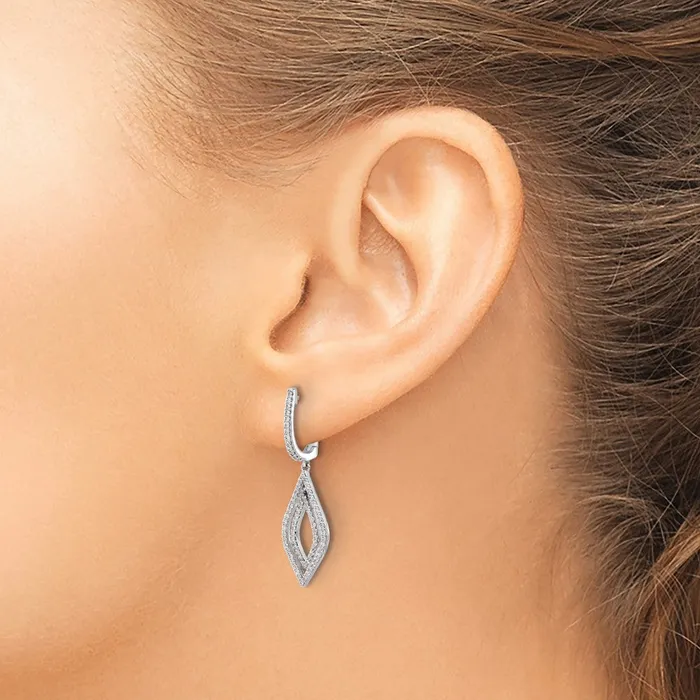 Earrings Goldia Solid 14k White Gold Simulated CZ Teardrop Hinged Dangle Earrings