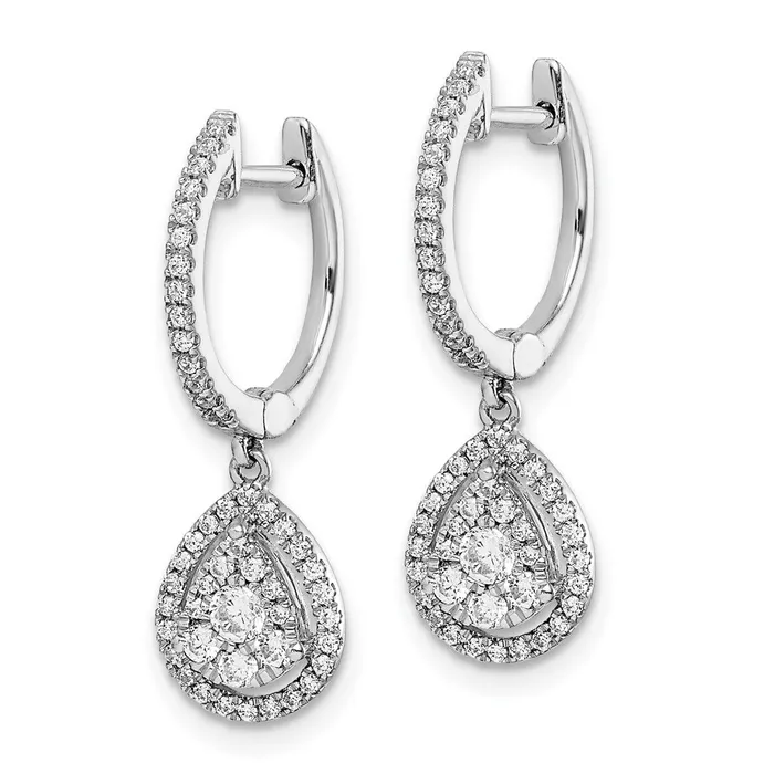 Earrings Goldia Solid 14k White Gold Simulated CZ Teardrop Hinged Hoop Earrings