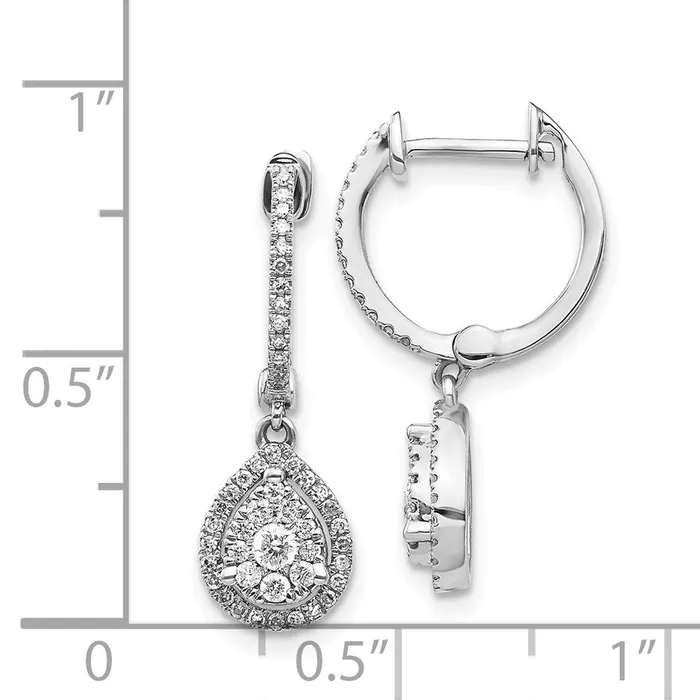 Earrings Goldia Solid 14k White Gold Simulated CZ Teardrop Hinged Hoop Earrings