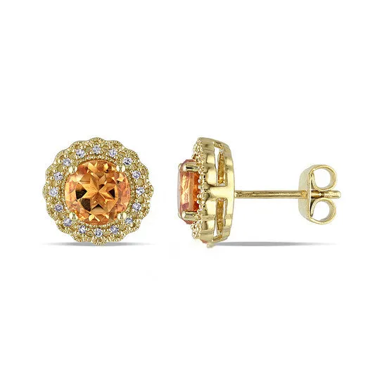 Earrings JMS always Original AMOUR 110 CT TW Diamond and Citrine Halo Stud Earrings In Yellow Plated Sterling Silver Earrings JMS always Original AMOUR 110 CT TW Diamond and Citrine Halo Stud Earrings In Yellow Plated Sterling Silver