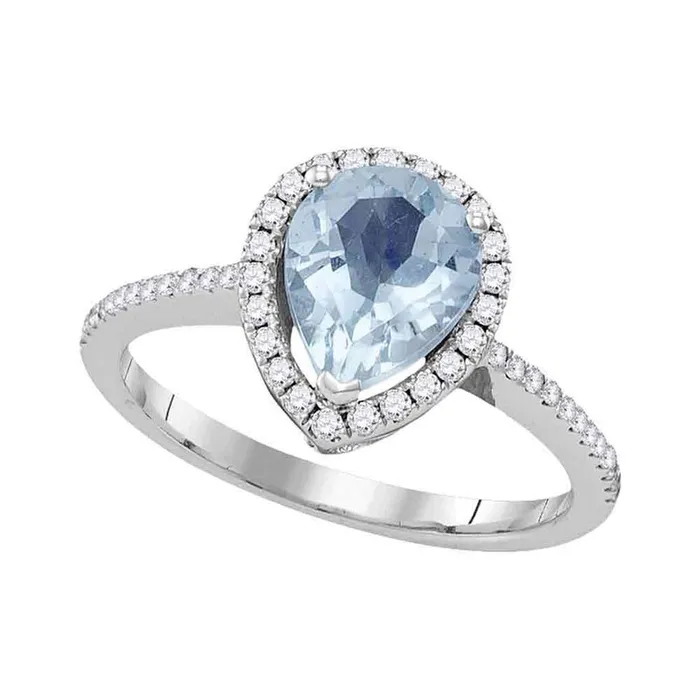 gndatlanta 14k White Gold Pear Aquamarine Solitaire Diamond Teardrop Frame Ring 112 Cttw Rings gndatlanta 14k White Gold Pear Aquamarine Solitaire Diamond Teardrop Frame Ring 112 Cttw Rings