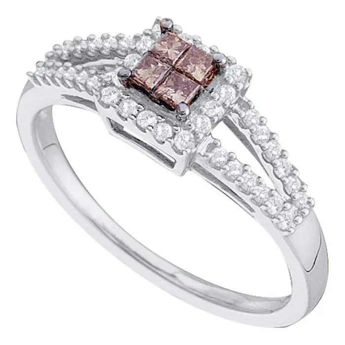 gndatlanta 14k White Gold Princess Brown Diamond Square Fashion Ring 13 Cttw Rings gndatlanta 14k White Gold Princess Brown Diamond Square Fashion Ring 13 Cttw Rings