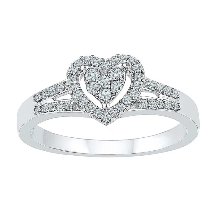 gndatlanta 14k White Gold Round Diamond Heart Ring 15 Cttw Rings