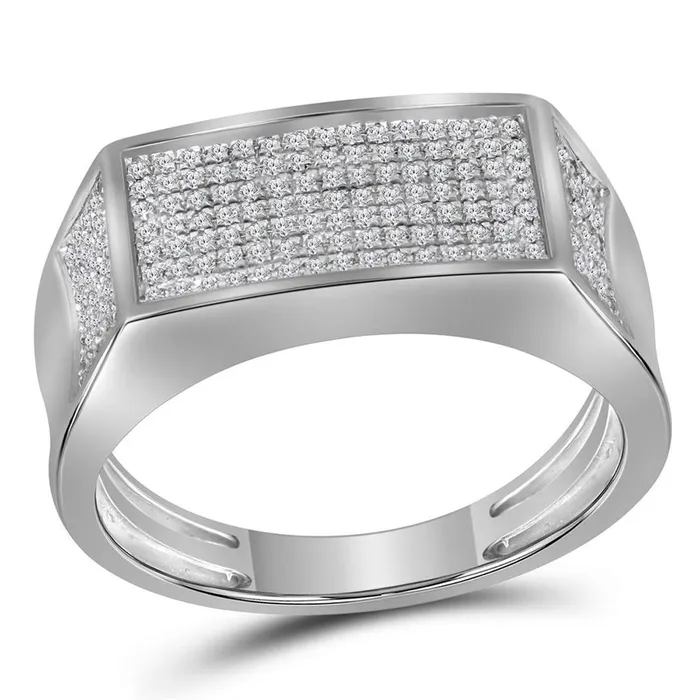gndatlanta 14k White Gold Round Diamond Rectangle Cluster Band Ring 13 Cttw Rings