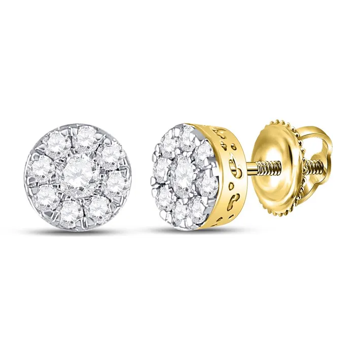 gndatlanta 14k Yellow Gold Round Diamond Cluster Earrings 12 Cttw Earrings