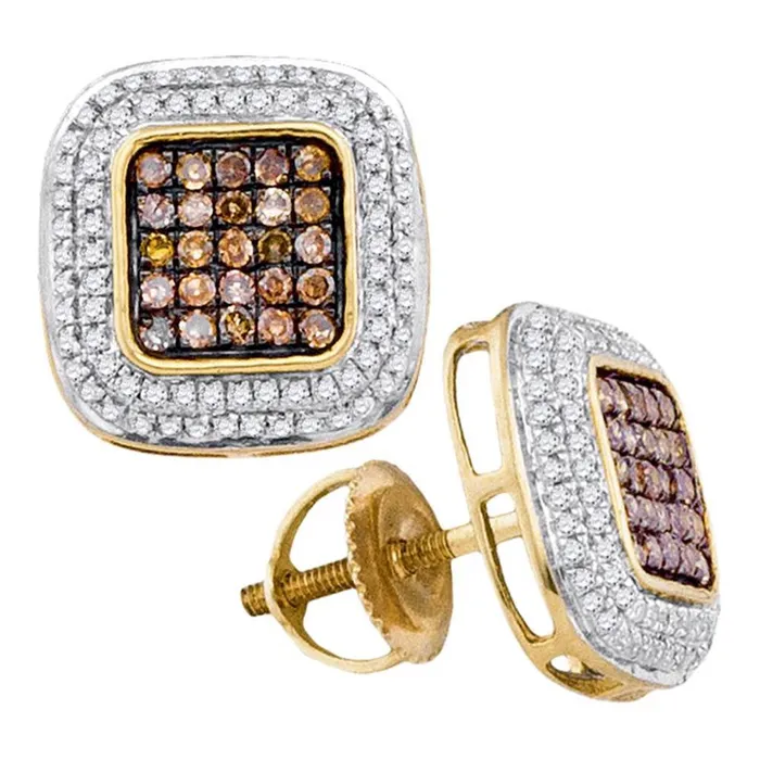 gndatlanta Earrings 10k Yellow Gold Round Brown Diamond Square Cluster Earrings 12 Cttw gndatlanta Earrings 10k Yellow Gold Round Brown Diamond Square Cluster Earrings 12 Cttw
