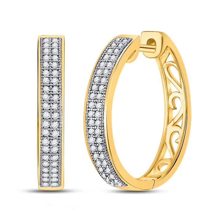 gndatlanta Earrings 10k Yellow Gold Round Diamond Double Row Pave Hoop Earrings 14 Cttw gndatlanta Earrings 10k Yellow Gold Round Diamond Double Row Pave Hoop Earrings 14 Cttw