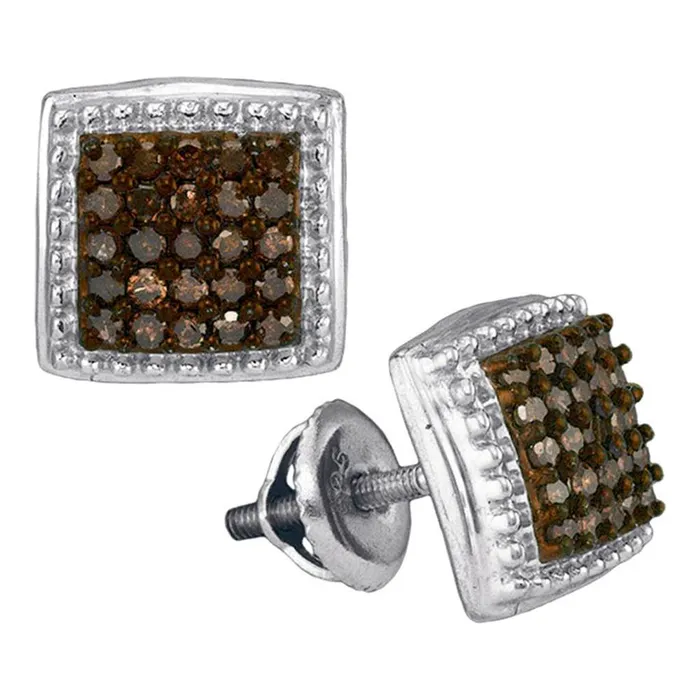 gndatlanta Earrings 14k White Gold Brown Round Diamond Square Stud Earrings gndatlanta Earrings 14k White Gold Brown Round Diamond Square Stud Earrings