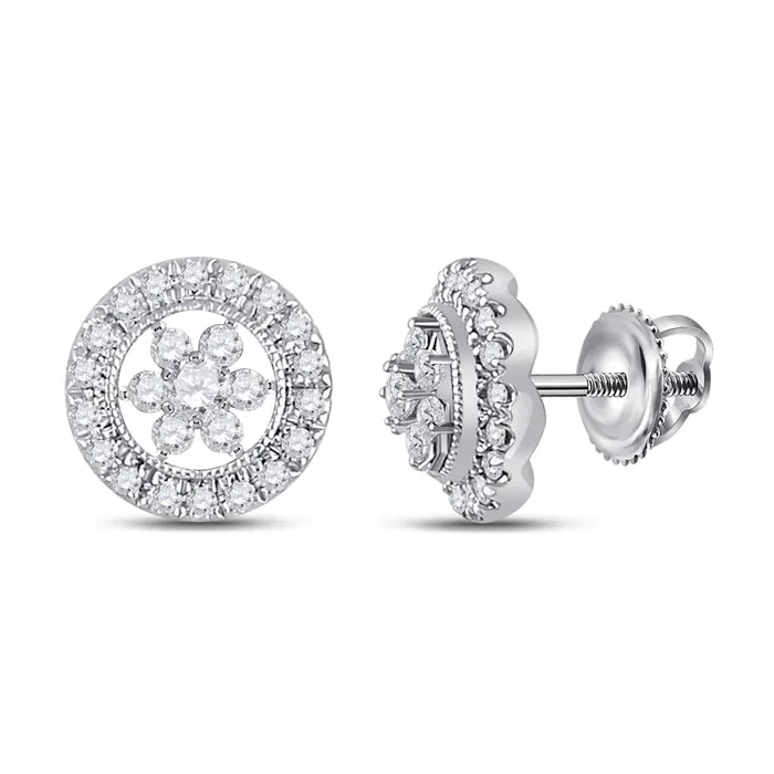 gndatlanta Earrings 14k White Gold Round Diamond Circle Floral Cluster Earrings 38 Cttw gndatlanta Earrings 14k White Gold Round Diamond Circle Floral Cluster Earrings 38 Cttw