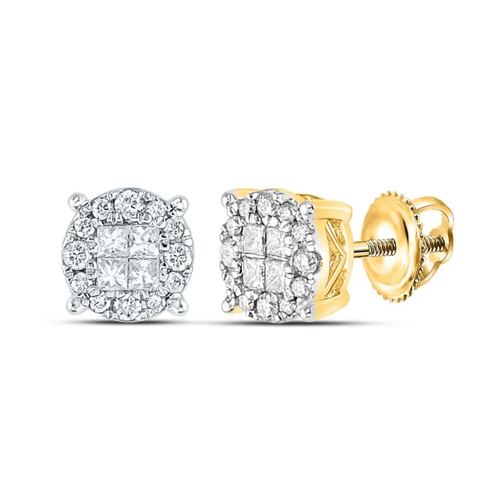 gndatlanta Earrings 14k Yellow Gold Princess Round Diamond Cluster Earrings 12 Cttw gndatlanta Earrings 14k Yellow Gold Princess Round Diamond Cluster Earrings 12 Cttw