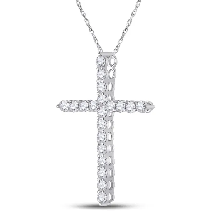 gndatlanta Necklaces 14k White Gold Round Diamond Cross Pendant 112 Cttw