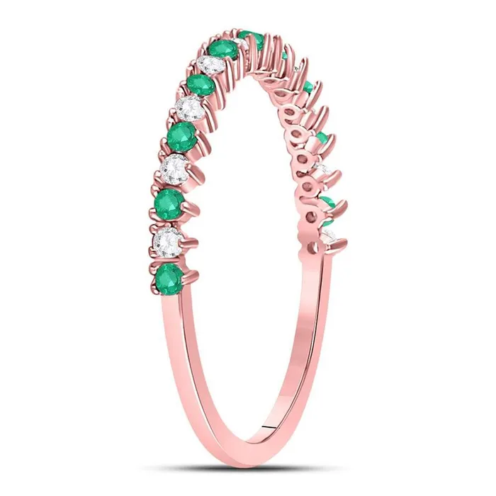 gndatlanta Rings 10k Rose Gold Round Emerald Diamond Stackable Band Ring 15 Cttw
