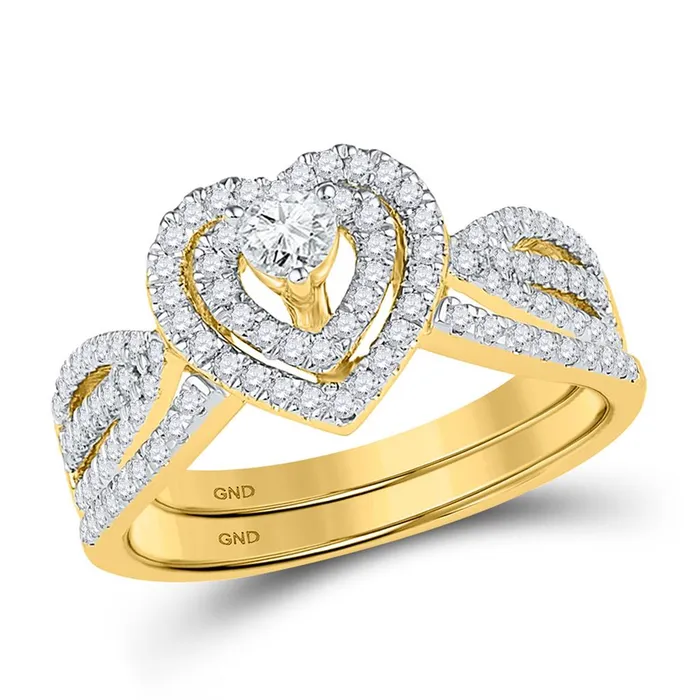 gndatlanta Rings 10k Yellow Gold Diamond Heart Bridal Wedding Ring Set 58 Cttw gndatlanta Rings 10k Yellow Gold Diamond Heart Bridal Wedding Ring Set 58 Cttw