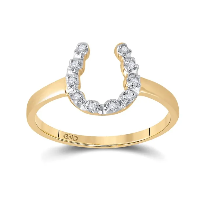 gndatlanta Rings 10k Yellow Gold Round Diamond Lucky Horseshoe Ring 120 Cttw