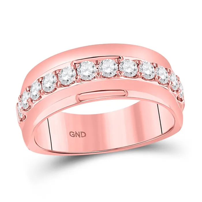 gndatlanta Rings 14k Rose Gold Machine Set Round Diamond Wedding Band Ring 1 Cttw gndatlanta Rings 14k Rose Gold Machine Set Round Diamond Wedding Band Ring 1 Cttw