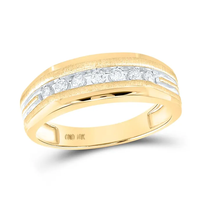 gndatlanta Rings 14k Twotone Yellow Gold Round Diamond Grooved Wedding Band Ring 14 Cttw