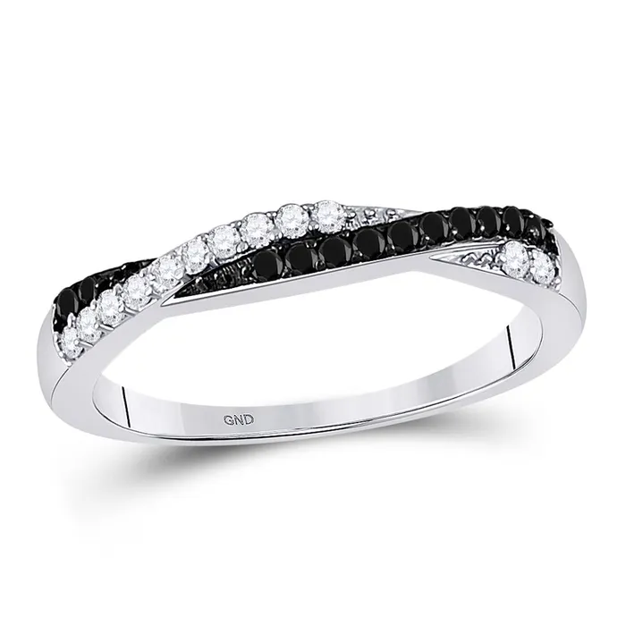 gndatlanta Rings 14k White Gold Round Black Diamond Slender Twist Band 14 Cttw gndatlanta Rings 14k White Gold Round Black Diamond Slender Twist Band 14 Cttw