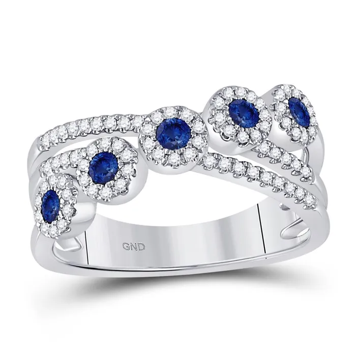 gndatlanta Rings 14k White Gold Round Blue Sapphire Crossover Band Ring 12 Cttw gndatlanta Rings 14k White Gold Round Blue Sapphire Crossover Band Ring 12 Cttw