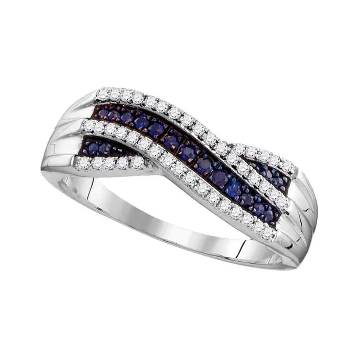 gndatlanta Rings 14k White Gold Round Blue Sapphire Crossover Band Ring 13 Cttw gndatlanta Rings 14k White Gold Round Blue Sapphire Crossover Band Ring 13 Cttw
