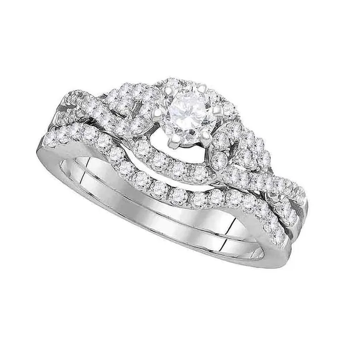 gndatlanta Rings 14k White Gold Round Diamond Woven Twist Bridal Wedding Ring Set 1 Cttw Certified gndatlanta Rings 14k White Gold Round Diamond Woven Twist Bridal Wedding Ring Set 1 Cttw Certified