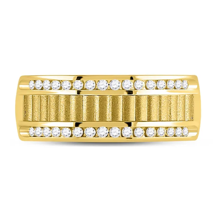 gndatlanta Rings 14k Yellow Gold Round Diamond Double Row Matte Textured Wedding Band Ring 13 Cttw gndatlanta Rings 14k Yellow Gold Round Diamond Double Row Matte Textured Wedding Band Ring 13 Cttw