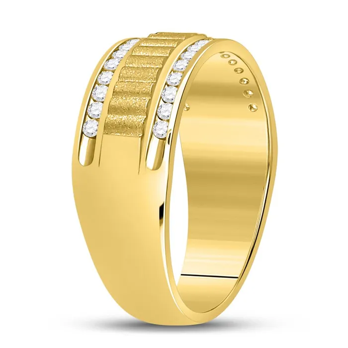 gndatlanta Rings 14k Yellow Gold Round Diamond Double Row Matte Textured Wedding Band Ring 13 Cttw