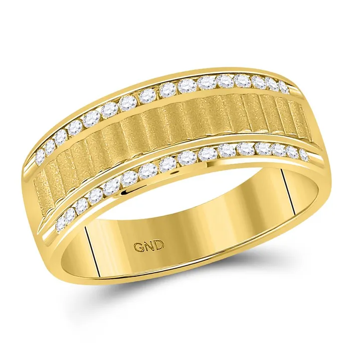 gndatlanta Rings 14k Yellow Gold Round Diamond Double Row Matte Textured Wedding Band Ring 13 Cttw