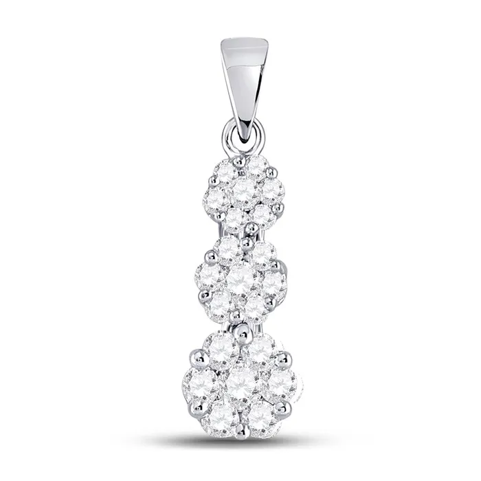 gndatlanta Rings 14kt White Gold Round Diamond Triple Flower Cluster Pendant 34 Cttw
