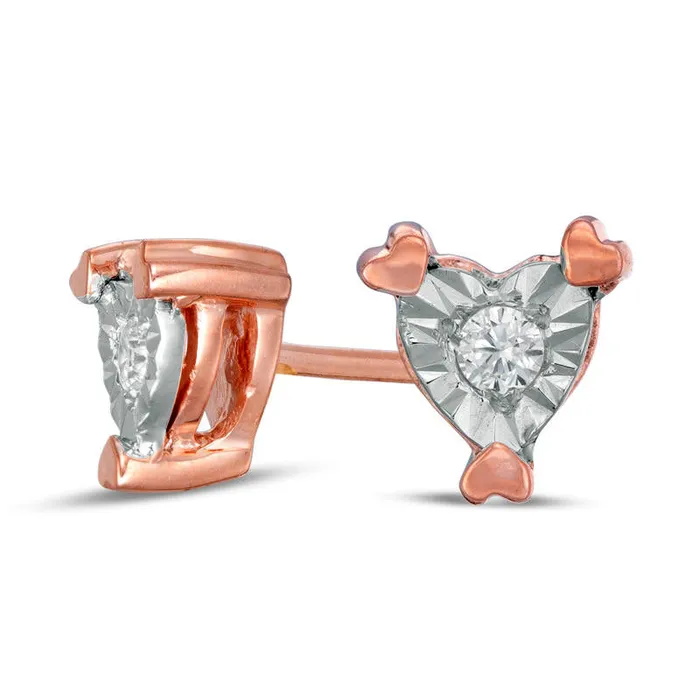 Goldia 01 CT TW Diamond Solitaire Heart Stud Earrings in 10K Rose Gold Earrings Goldia 01 CT TW Diamond Solitaire Heart Stud Earrings in 10K Rose Gold Earrings